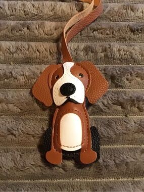 Brown and White Dog-Shaped Pet Tag or Accessory